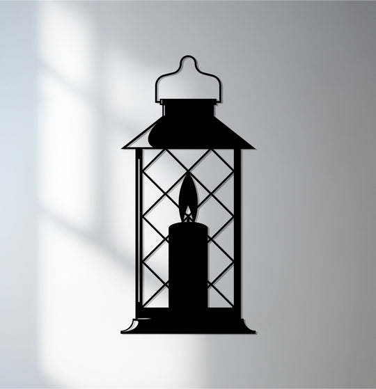 Detailed surface texture of the Ramadan Candle Lantern showcases the intricate decoration wall art, emphasizing the smooth, yet defined metallic details.