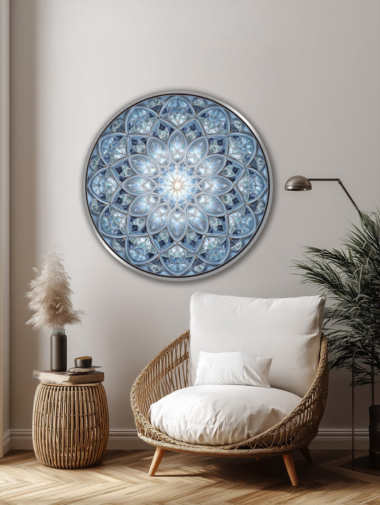 Azure is the dominant color in this crystal harmony, blue mandala round oil painting art prints which is an elegant choice for home decoration.