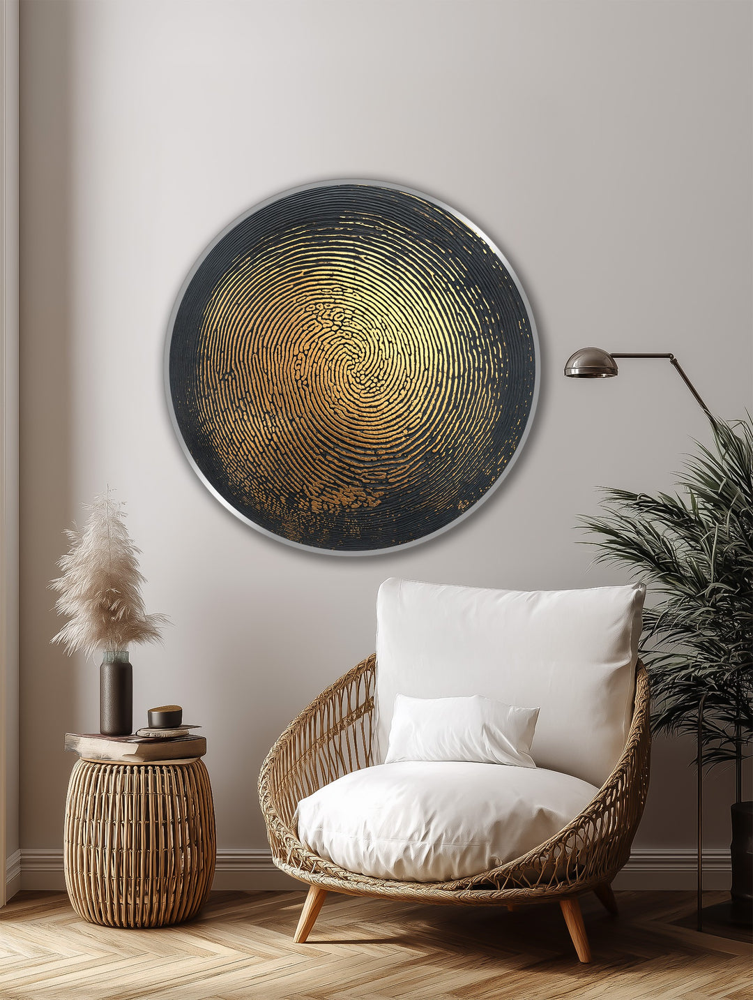 Golden Pulse–Bois rond abstrait Tableau Peinture à l’huile Art mural
