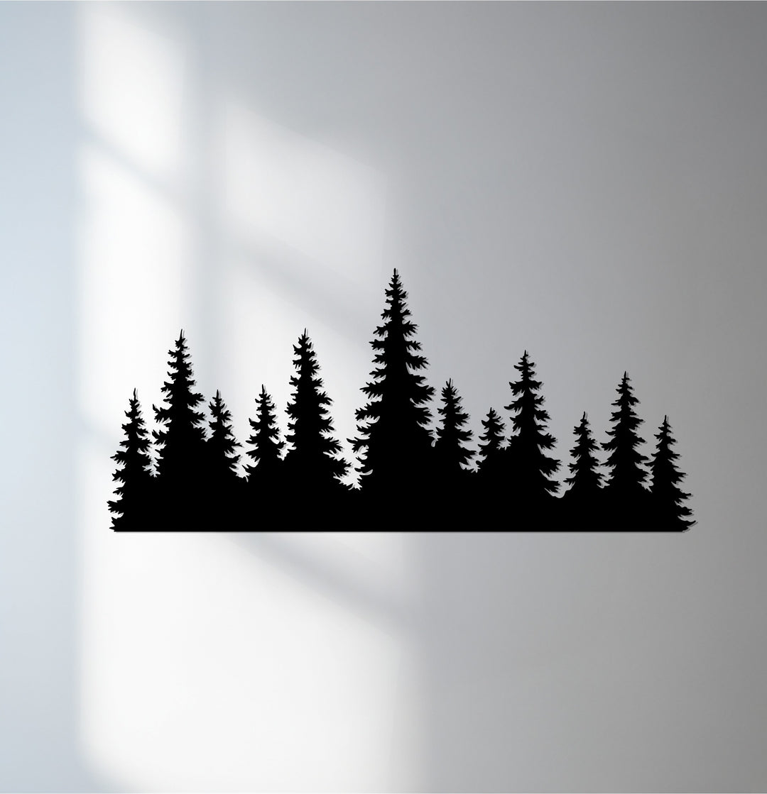 Pine forest silhouette metal wall art with rustic charm