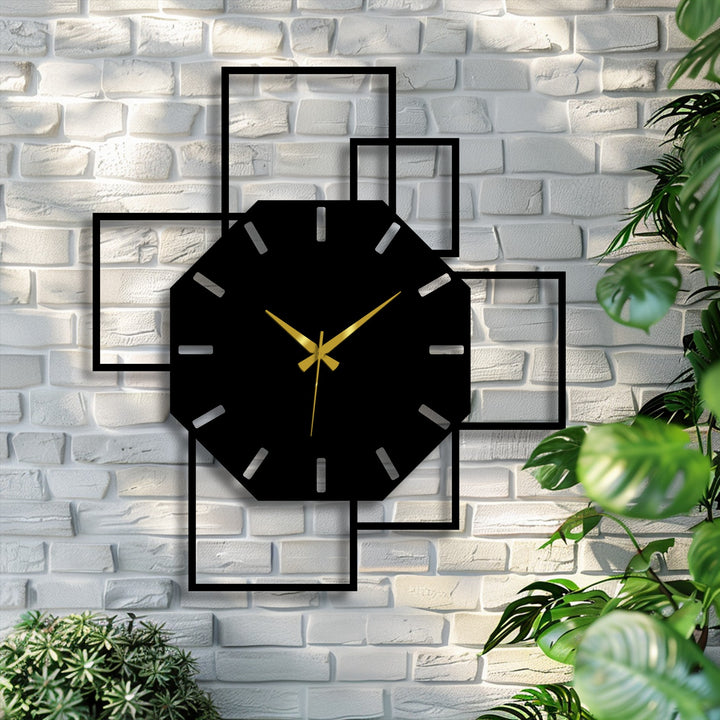 Featuring muted colors, this geometric metal wall clock with modern square frame design enhances the room as an eye-catching piece of decoration wall art.