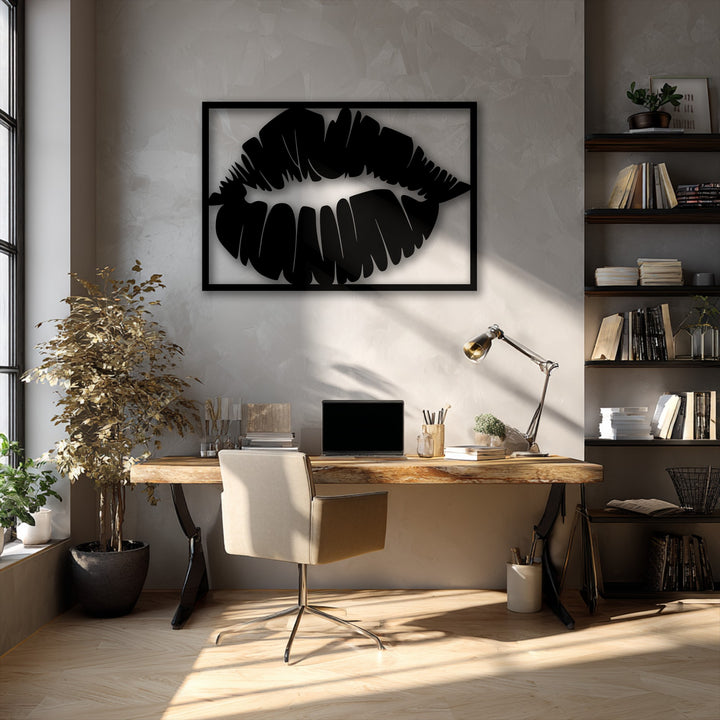 The layered design of the bold kiss silhouette metal wall art creates a dynamic shadow effect, enhancing this modern decoration wall art.