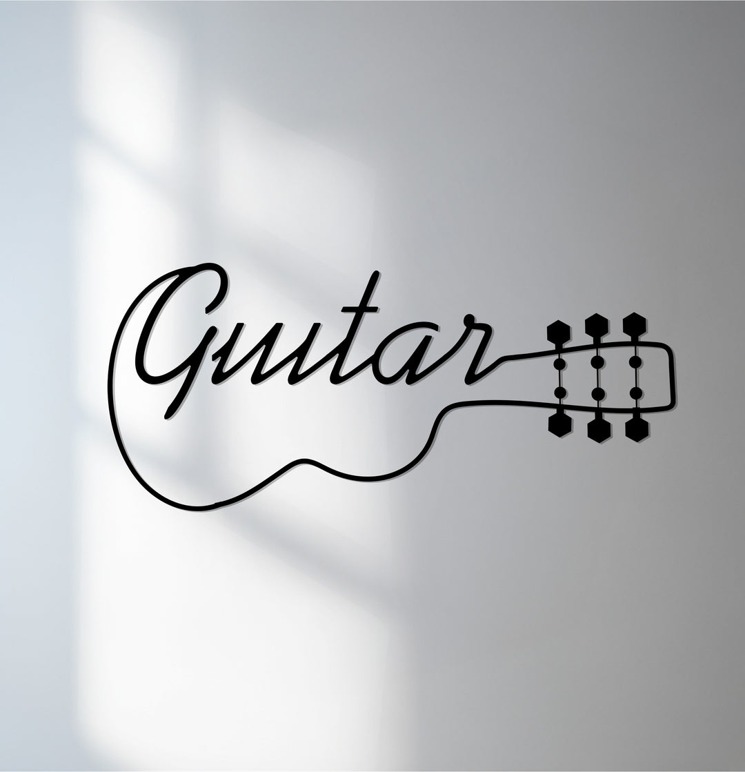 Guitar word art metal wall decor in black