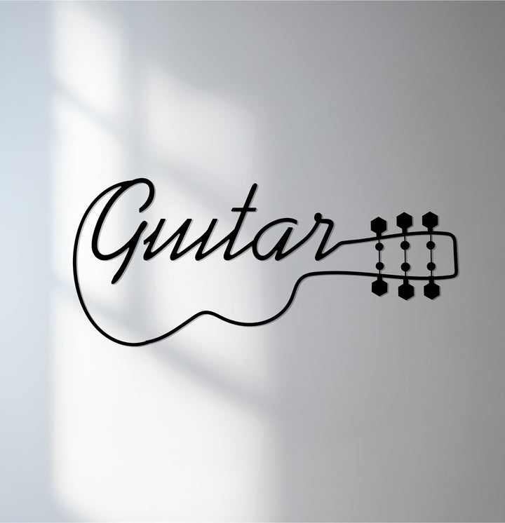 Guitar word art metal wall decor in black
