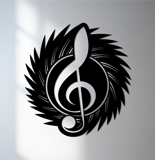 Crafted with precise cuts, the black Treble Clef Wing decoration wall art reveals the material quality of this music-inspired metal piece.