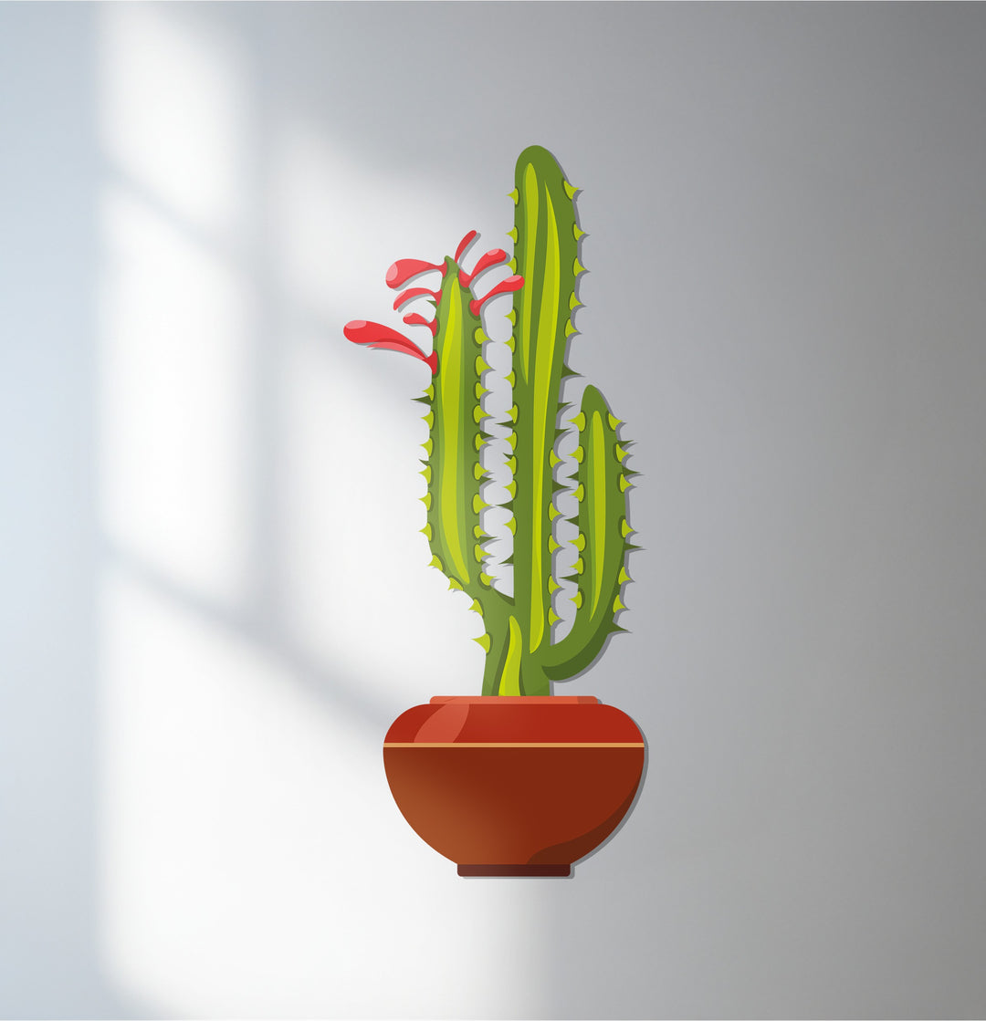 Undulating, diffused light highlights the minimalist design of this twin column cactus unique metal wall art, a modern botanical decor piece.