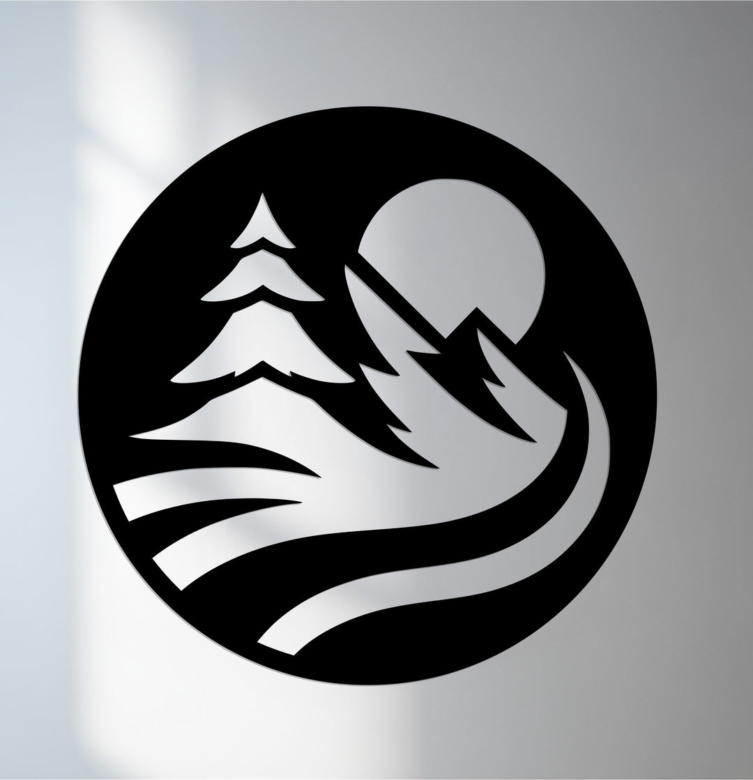 Mountain landscape circle metal wall art