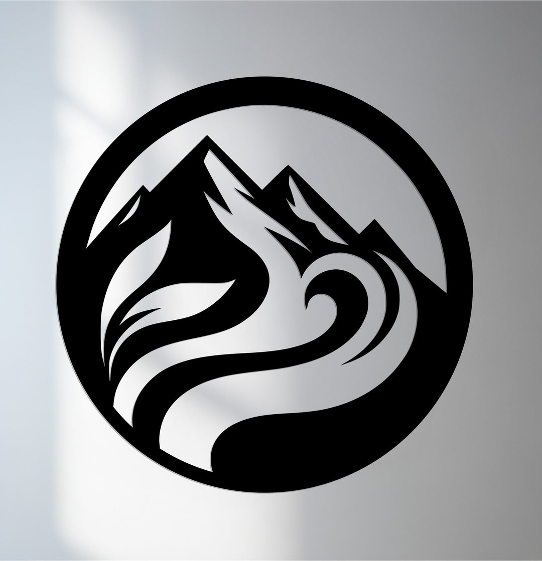 Mountain river circle metal wall art