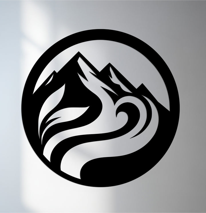 Mountain river circle metal wall art