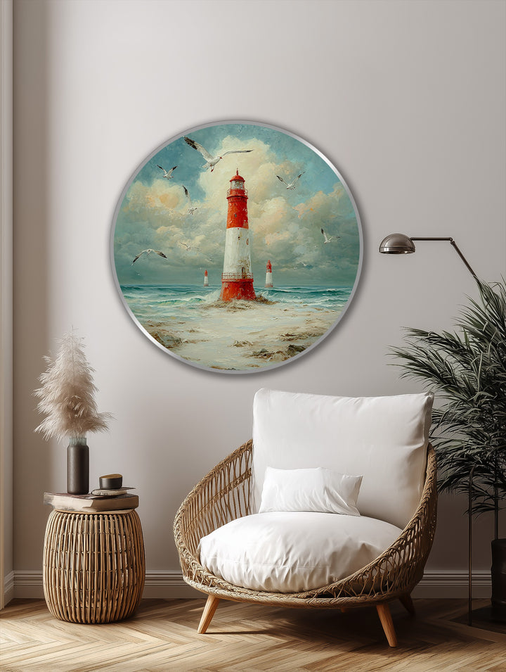 beach style round oil painting