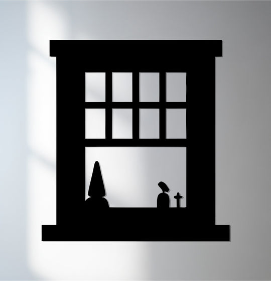 Defined by its clean edge and borders, this square grid window metal artwork presents a minimalist silhouette for refined spaces.