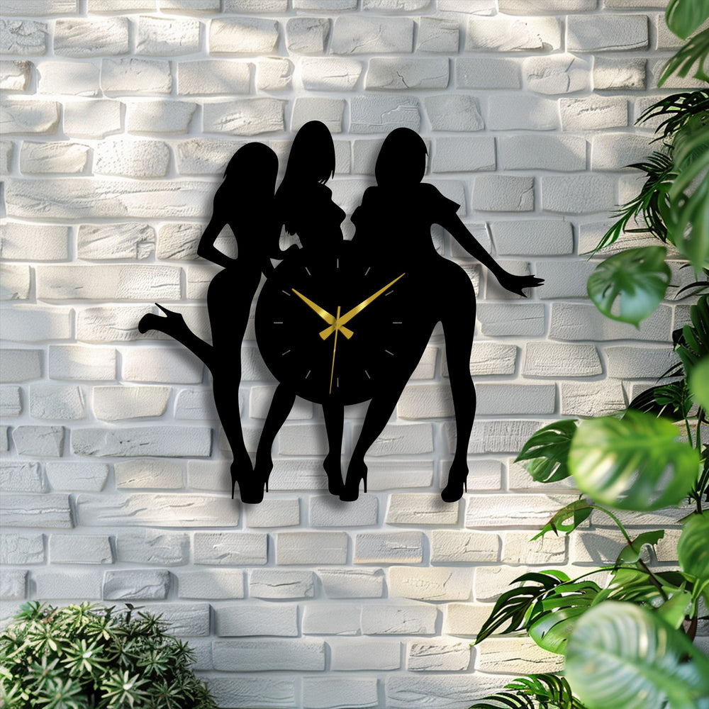 Defined by its crisp borders, the stylish metal wall clock features a laser-cut female silhouette adding unique decoration wall art to any space.