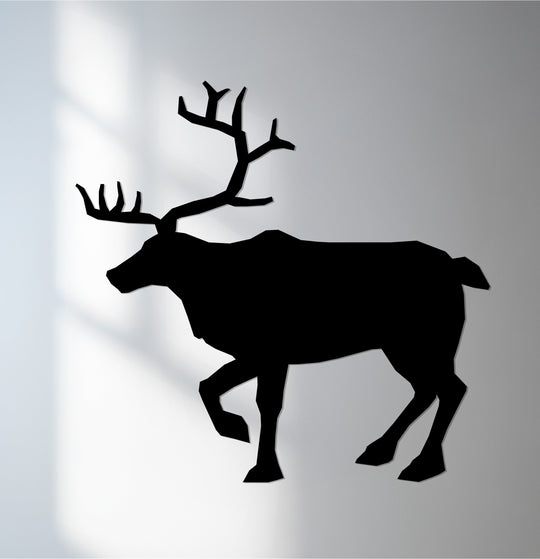 Visual rhythm is created by the repetitive angular lines of this majestic deer silhouette, a unique metal wall art piece inspired by nature.