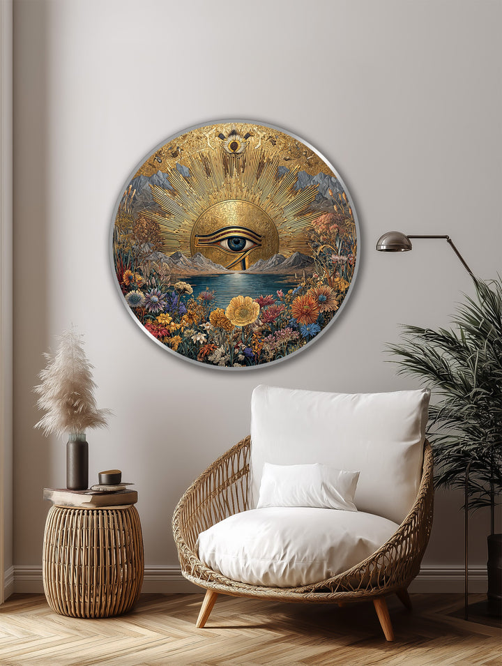 golden sun eye round painting