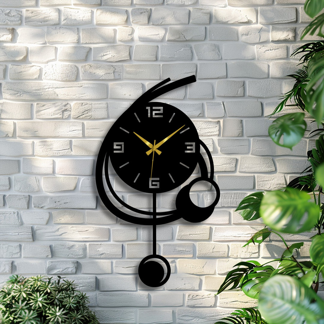 Overlapping depth and layers of the modern orbit pendant metal wall clock, with its minimalist geometric design, create captivating metal art for wall display.