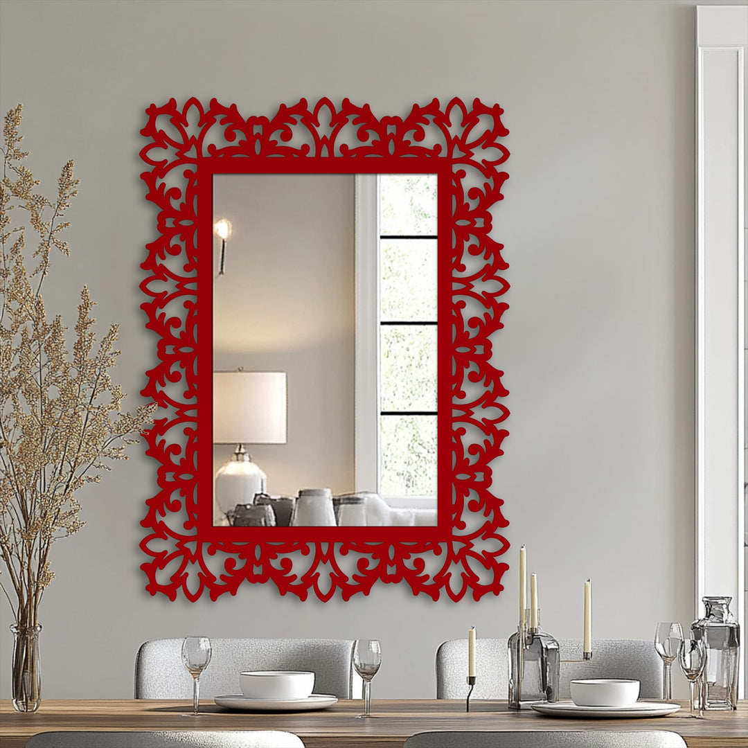 Light and shadow play across the ornate scroll frame of this floor mirror, creating a dramatic display of decoration wall art in this elegant design.