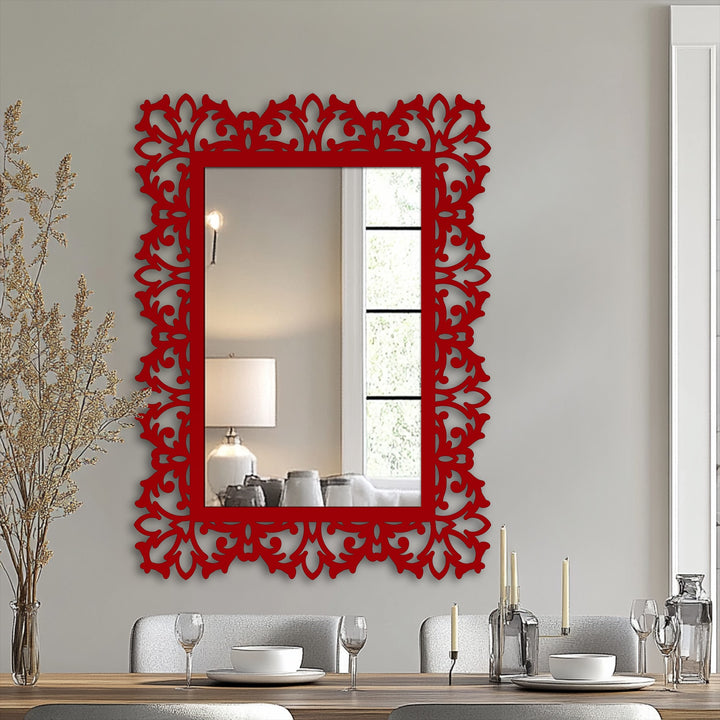 Light and shadow play across the ornate scroll frame of this floor mirror, creating a dramatic display of decoration wall art in this elegant design.