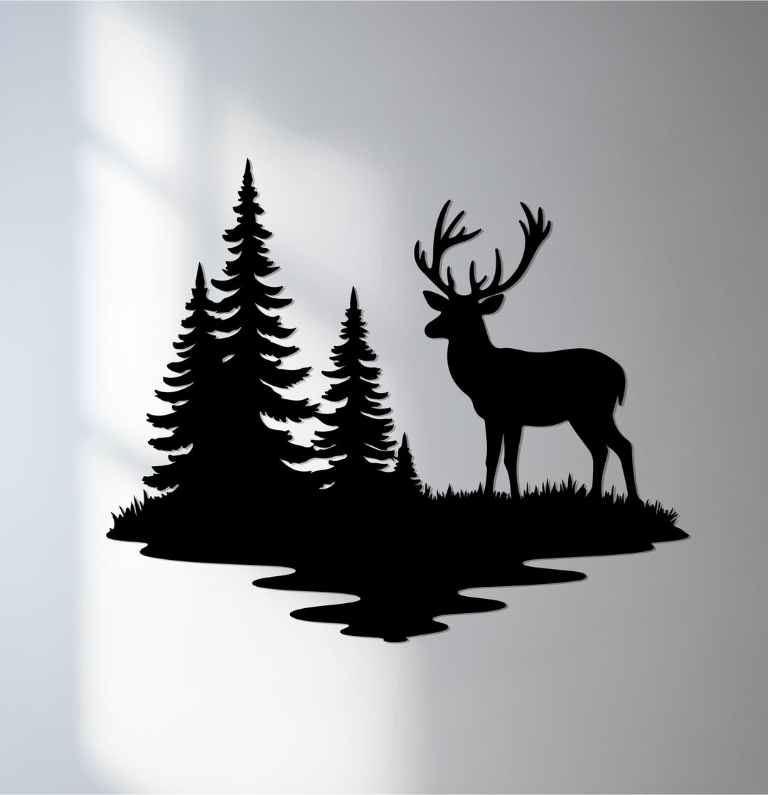 Deer metal wall art with forest reflection design