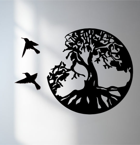 Delicate surface texture reveals the smooth, matte finish of this Tree of Life circle metal artwork, enhancing the nature silhouette decor with a modern feel.