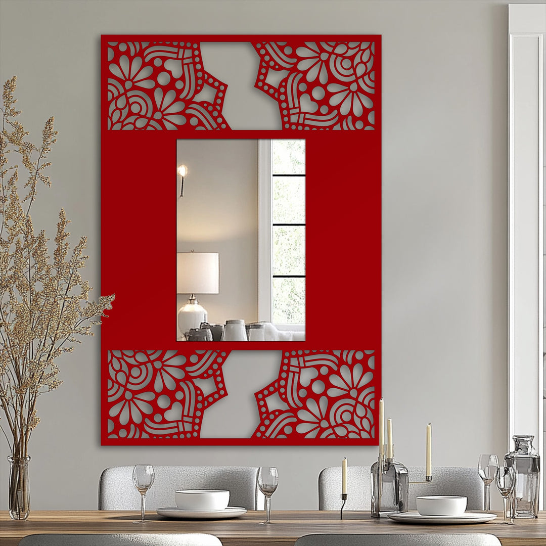 Floral Mandala Frame Metal Floor Mirror – Decorative Pattern Design