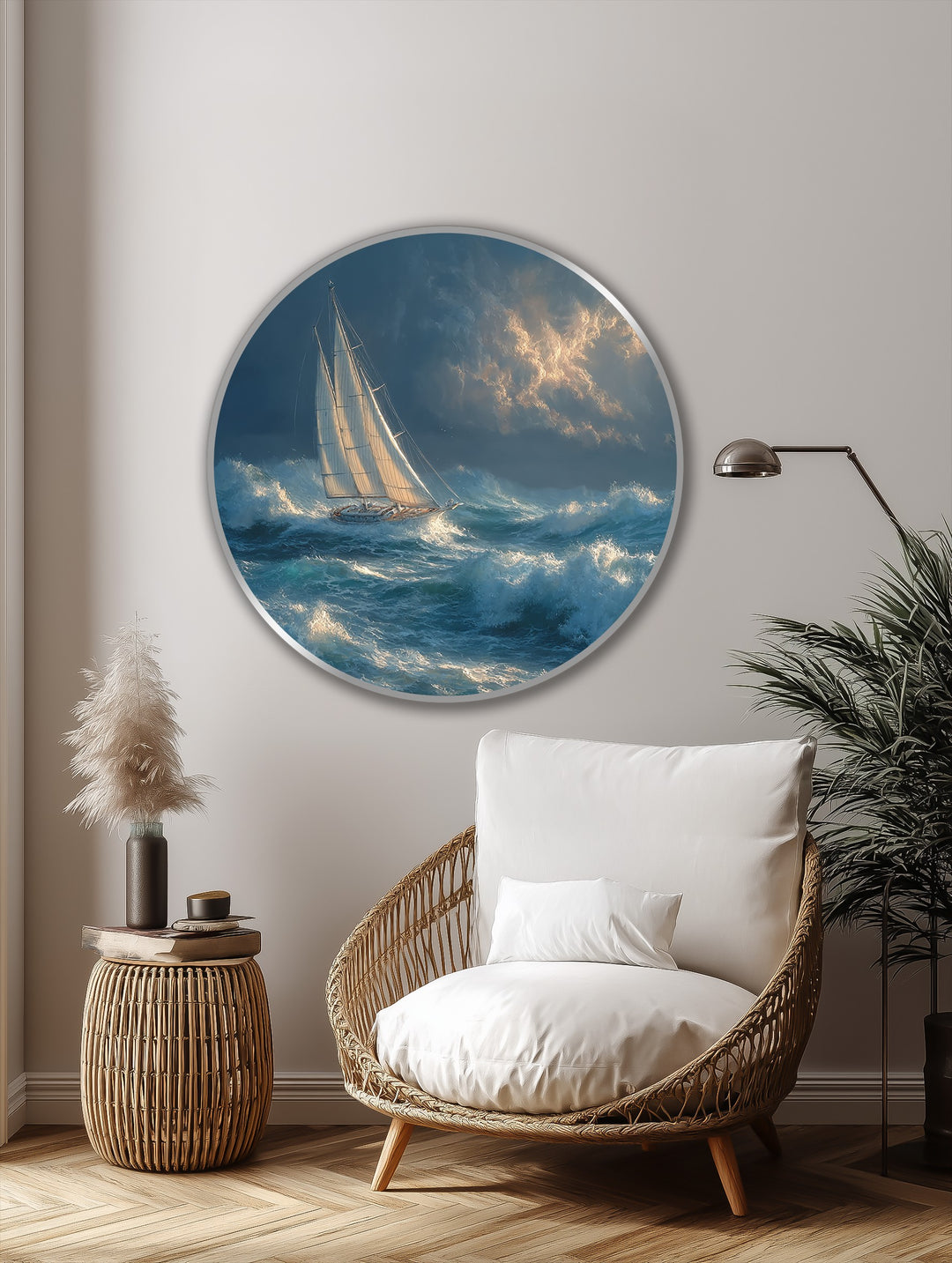 sailing ship round painting