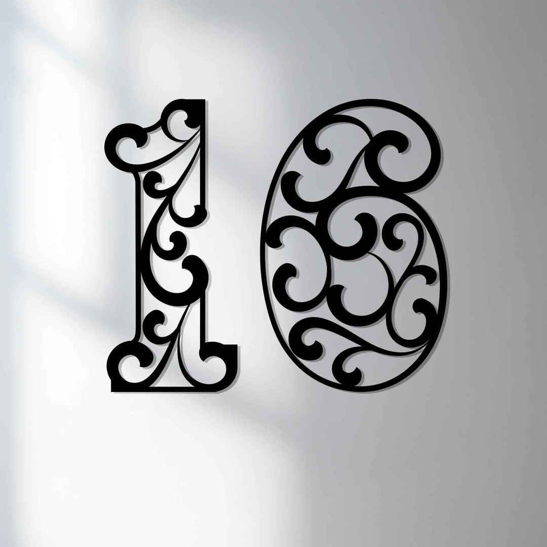 Ornate metal house numbers decorative exterior