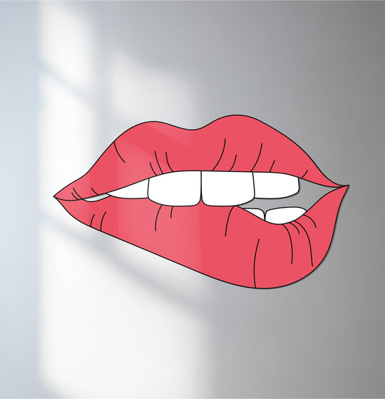 Red lips metal wall art in modern pop art design