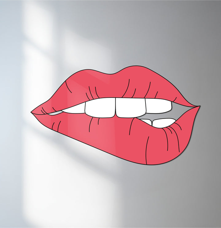 Red lips metal wall art in modern pop art design