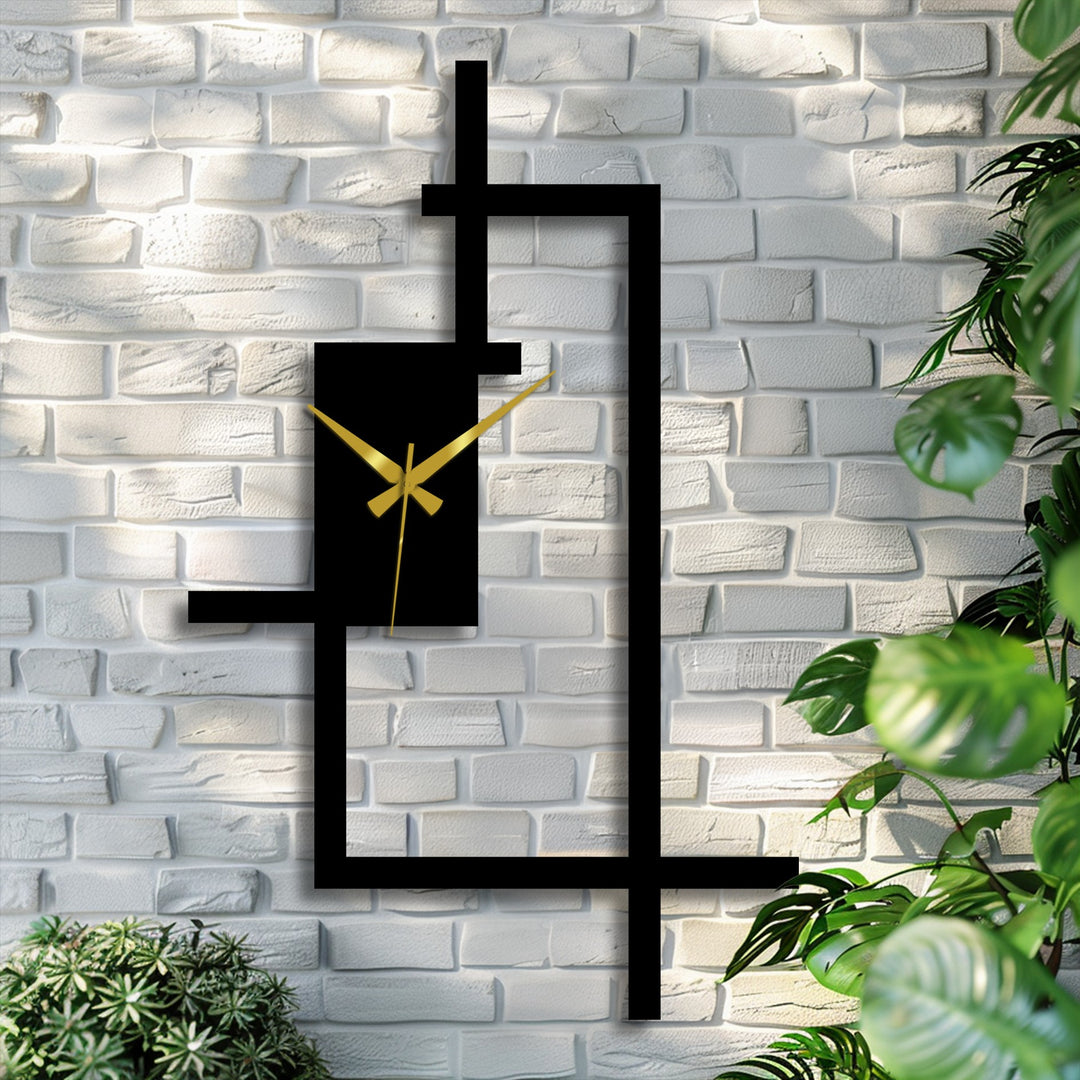 Inviting a contemporary mood, this abstract line frame metal wall clock is a sophisticated piece of metal wall decor, offering a modern geometric aesthetic.