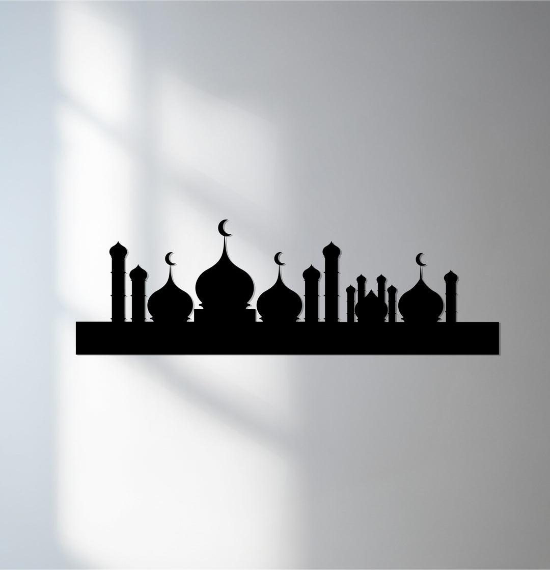 Crescent mosque skyline metal wall art