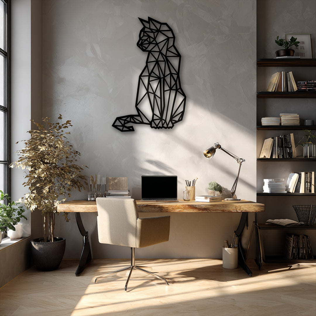 Geometric Sitting Cat – Modern Line Art Metal Wall Art