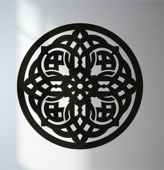 Subtle shading reveals the intricacies of this geometric mandala metal wall decor, adding a soft dimension to the modern design.