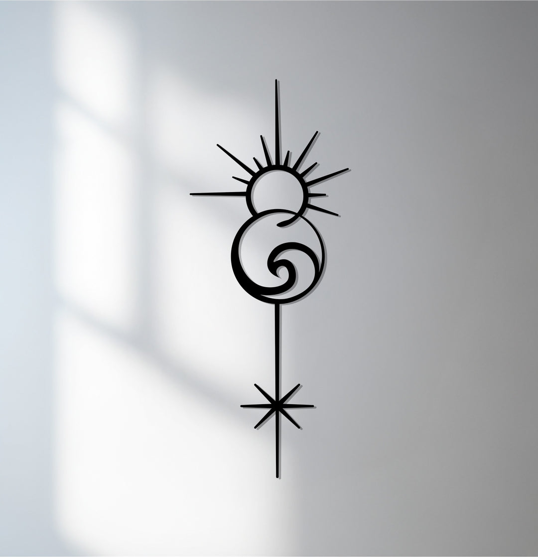 Celestial spiral metal wall art for boho décor