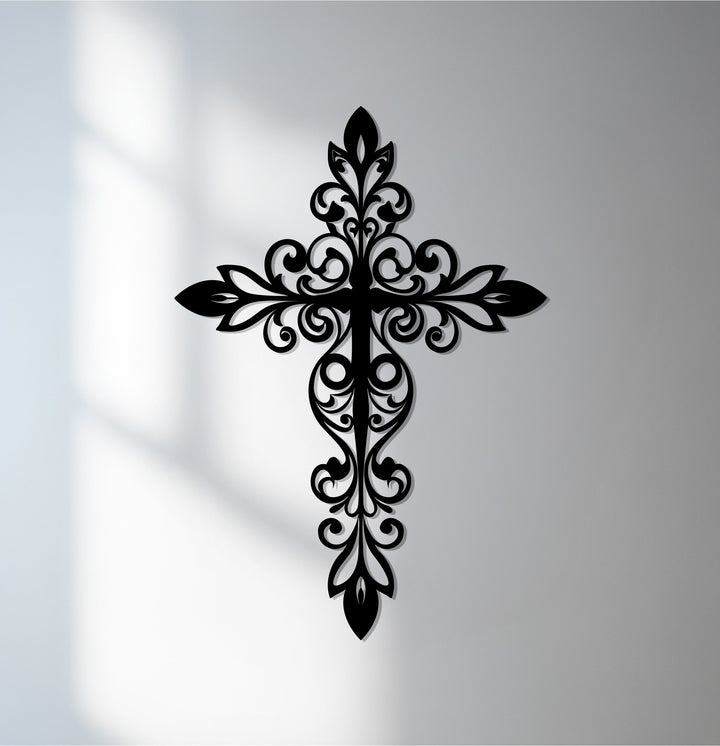 Ornate Christian cross metal wall art