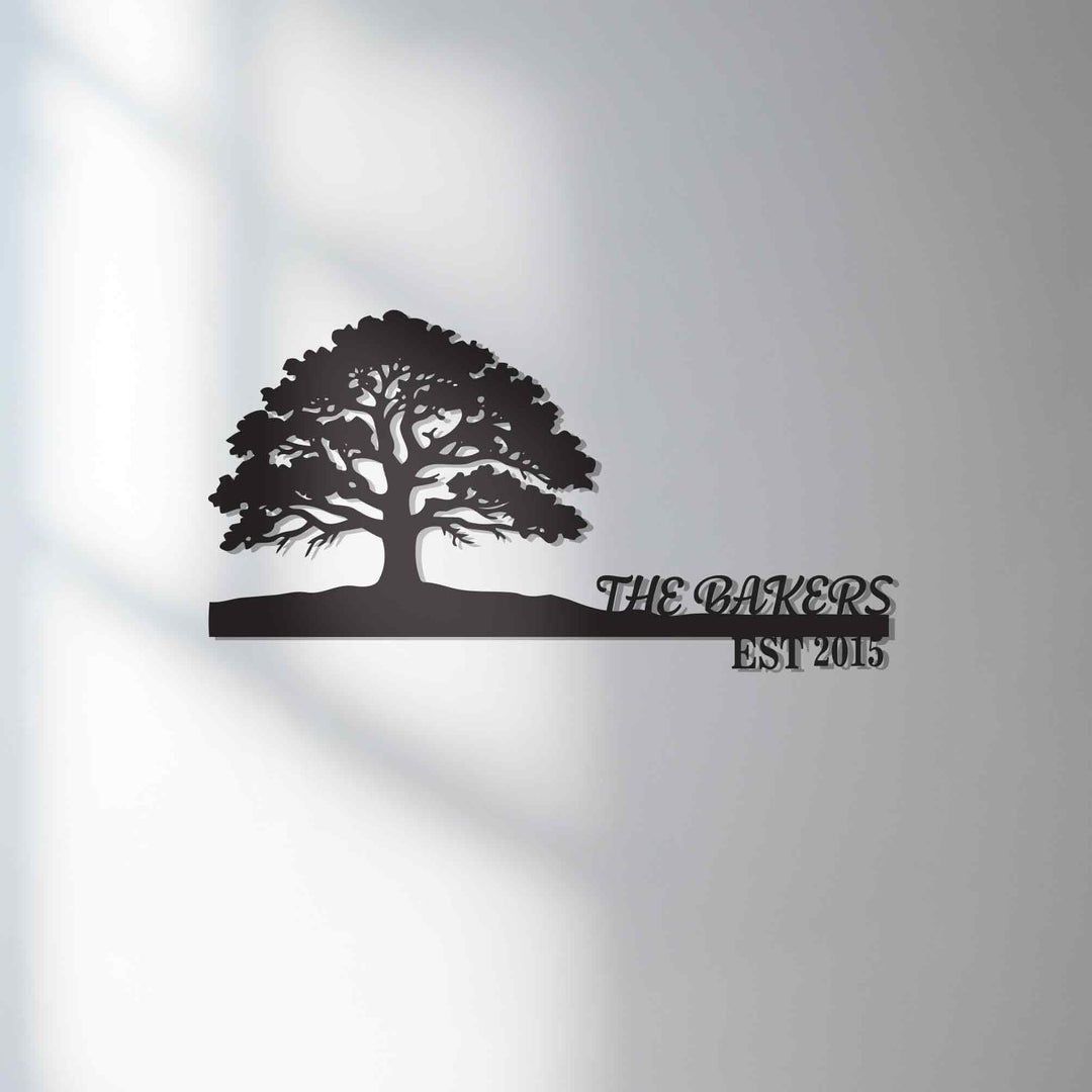 Personalized metal family name sign tree of life