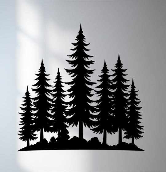 The stillness of the pine forest is captured in this nature-inspired metal art for wall, presenting a peaceful silhouette of trees in a tranquil scene.