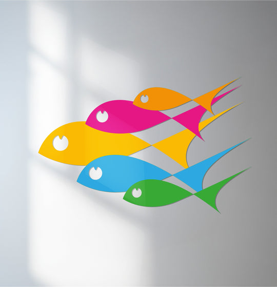 Subtle light and shadow interplay emphasizes the layered effect in this abstract fish metal artwork, creating a visually dynamic and modern metal wall art piece.