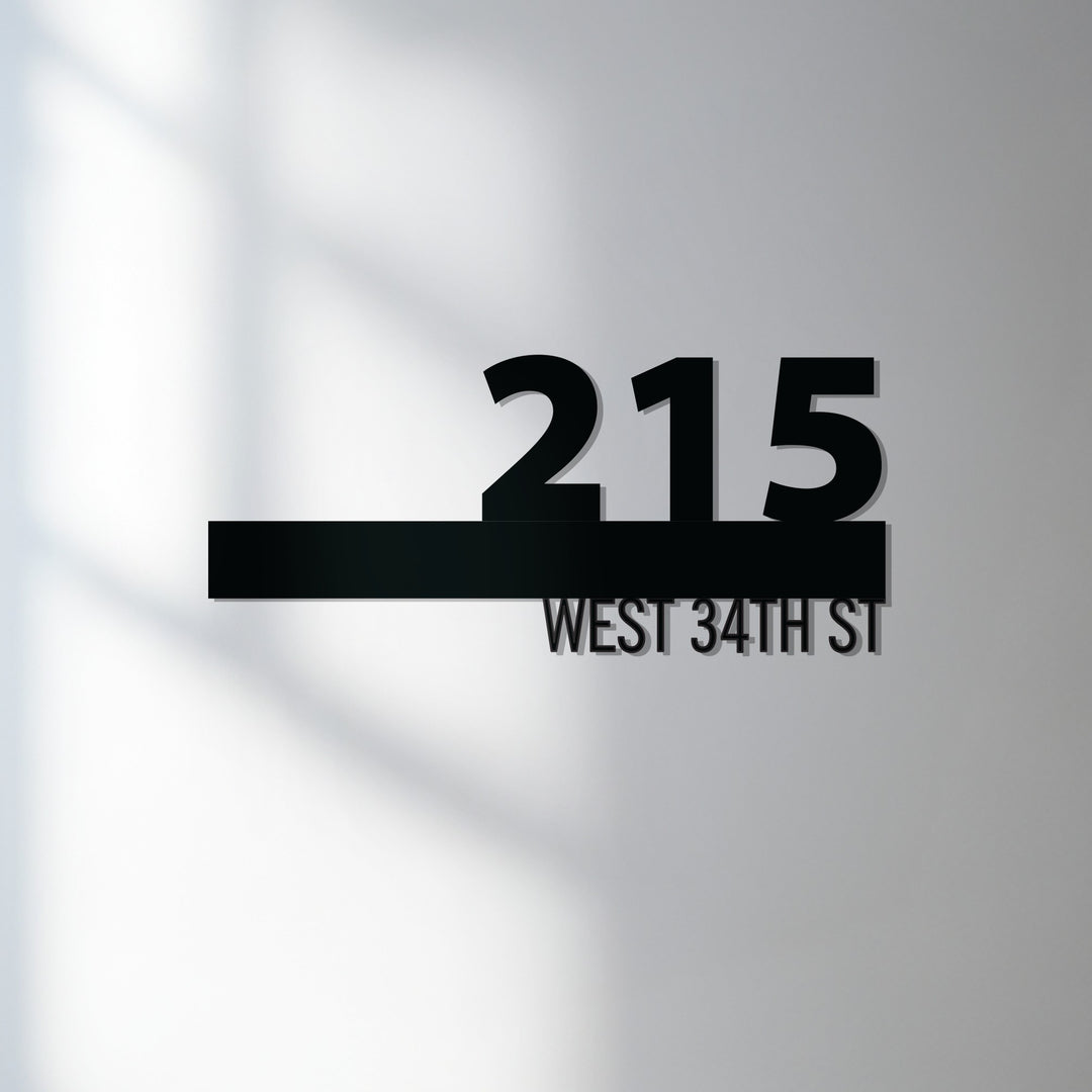 Architectural metal house number sign exterior