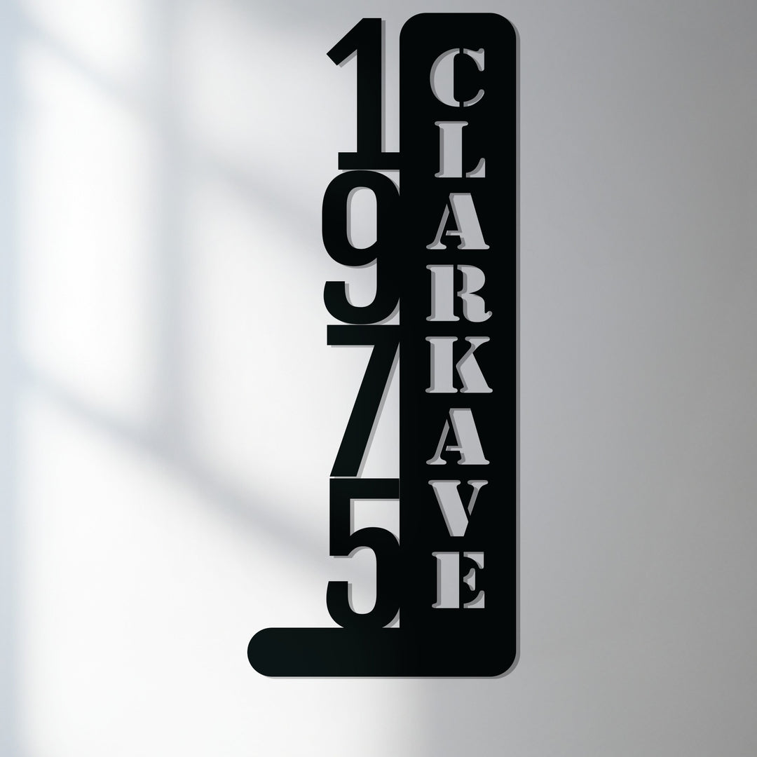 Vertical metal address sign personalized name