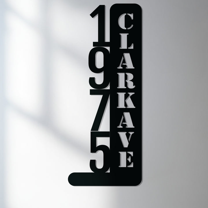 Vertical metal address sign personalized name
