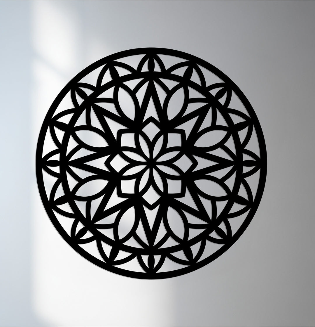 Mandala metal wall art with intricate geometric pattern