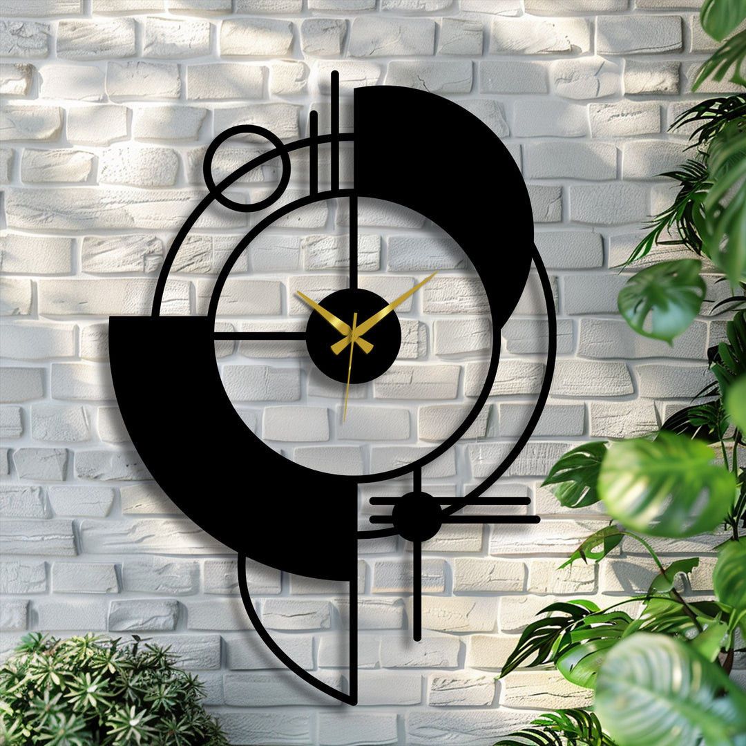 Featuring the geometric elements, the abstract shapes of this metal art for wall clock create a modern and artistic design in a stylish, contemporary decor piece.