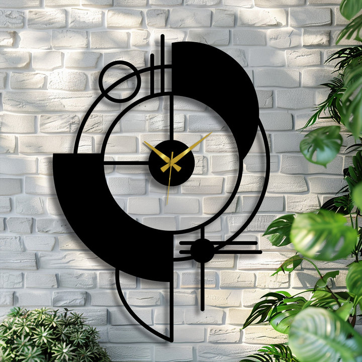 Featuring the geometric elements, the abstract shapes of this metal art for wall clock create a modern and artistic design in a stylish, contemporary decor piece.