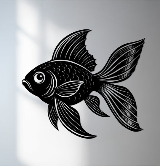 Cool color temperature enhances this elegant fish silhouette, creating a striking example of ocean-inspired metal wall decor.