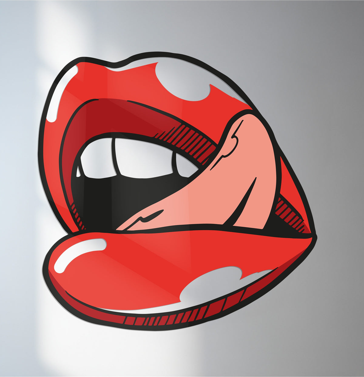 Highlighted by the darkest area, this decoration wall art features a striking red lips metal wall art piece, showcasing a bold pop art lip design.