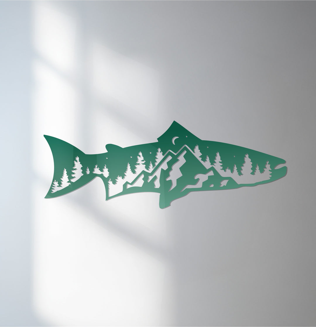 Mountain trout metal wall art for fishing enthusiasts