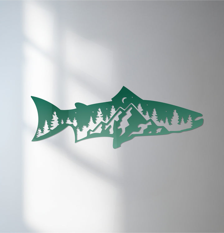 Mountain trout metal wall art for fishing enthusiasts