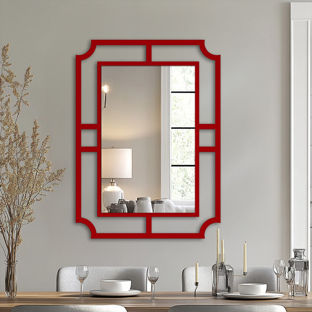 Juxtaposing organic forms with crisp edges, this geometric frame metal wall mirror showcases unique metal wall art in a modern, minimalist statement design.