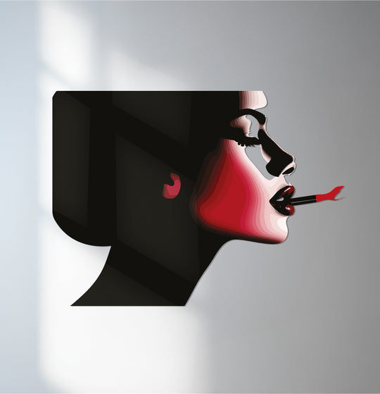 Scarlet smoke woman silhouette metal wall art in red and black