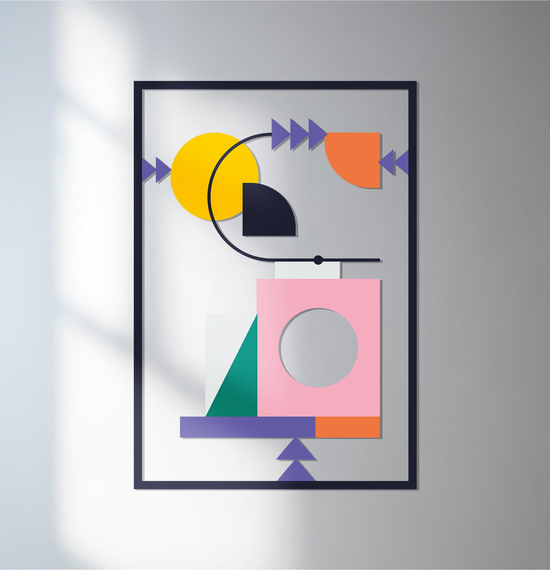 Modern geometric metal wall art with abstract shapes